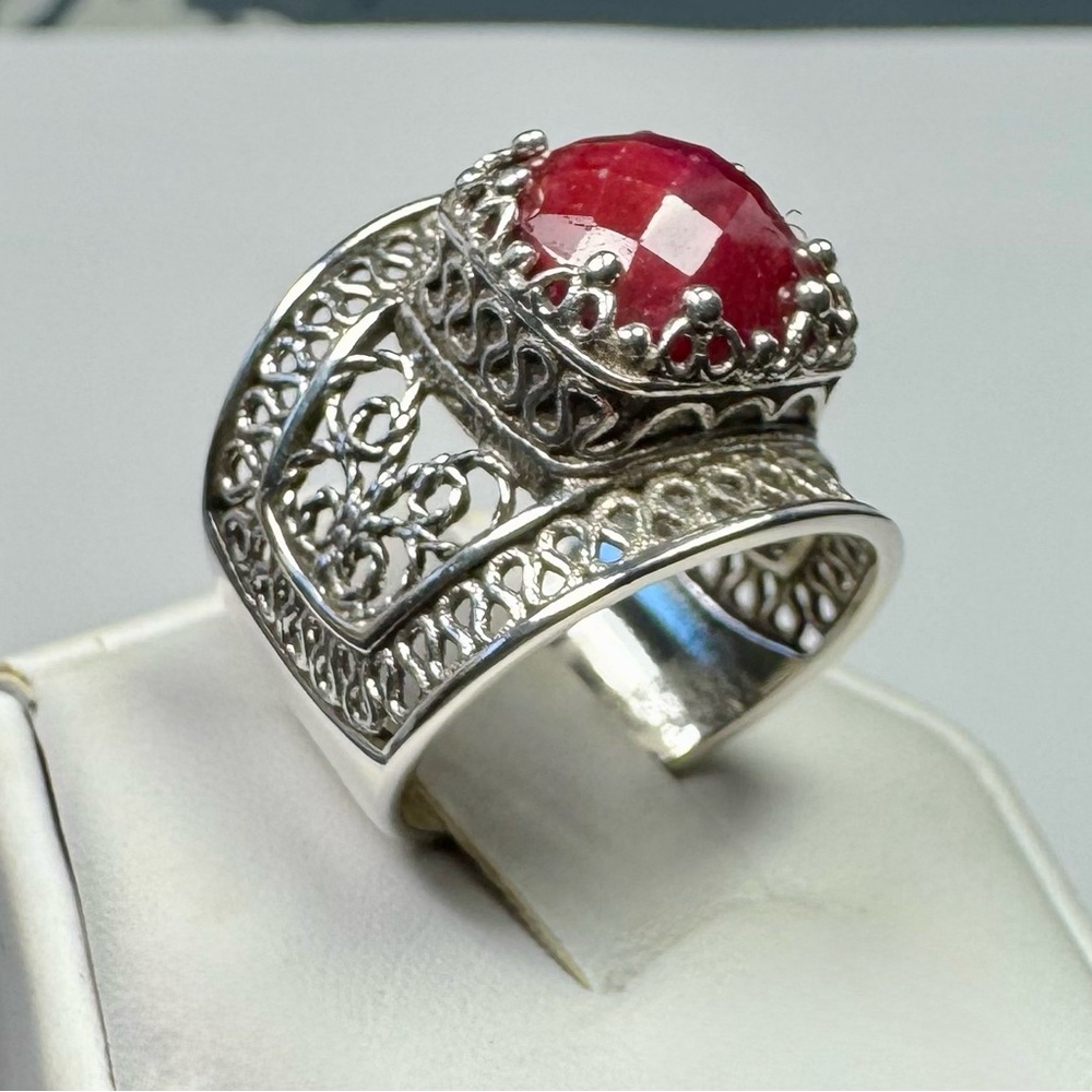 Ottoman Silver Jewelry Collection Corundum Bold Filigree Ring
